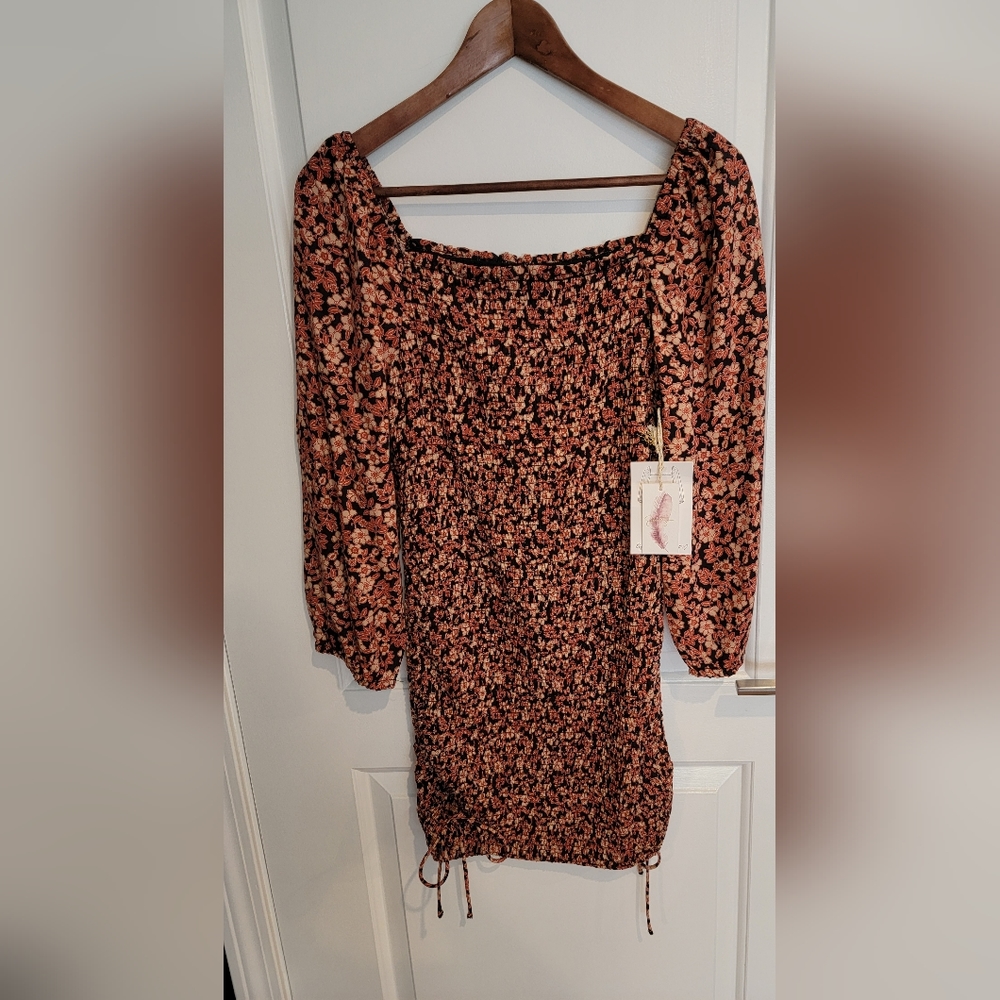NEW Boho Smocked Floral Dress Sz S